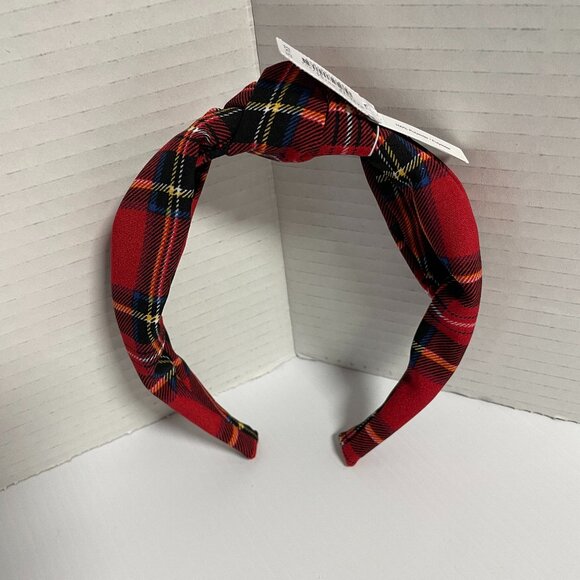J. Crew Tartan Knot Headband Red/Black Multi 0S NWT - Picture 2 of 6